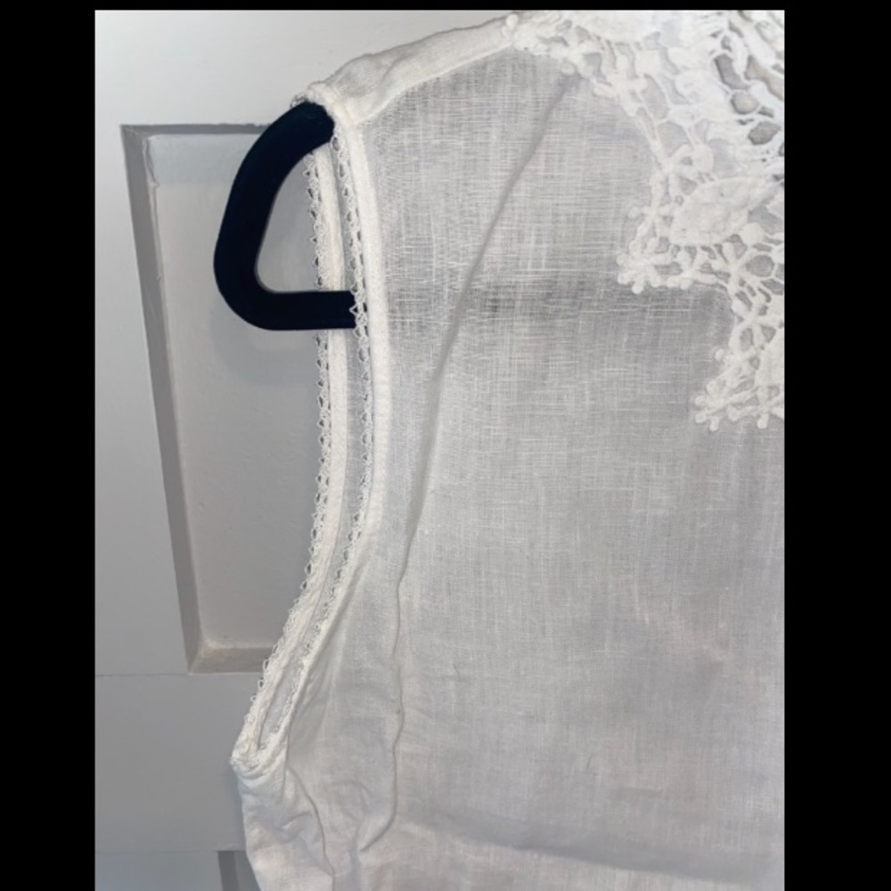 Zara Linen Crochet Lace Mock Neck Top Ivory M L - Picture 8 of 11